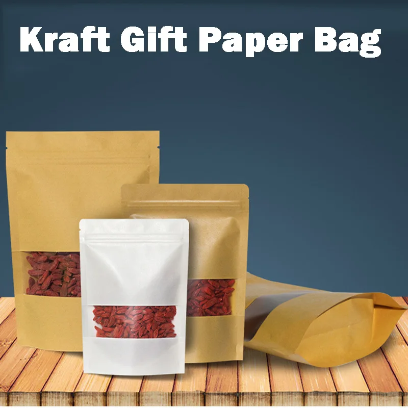 

50 шт в наборе, бумажные подарочные пакеты Kraft бумажные мешки для конфет с замка застежка-молнии на свадьбу, день рождения, Куки Кофе упаковки бобов Еда расходные материалы