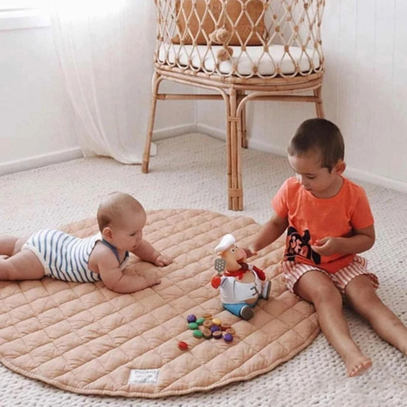 

Baby Play Mat Cotton Round Solid Color Soft Crawling Pad Kid Children carpet Rug Game Infant activity cushion ground floor