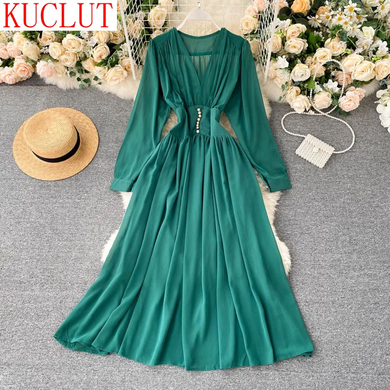 Твердые Цвет шикарный с бисером тонкая талия платье 2021 Новинка осени большие