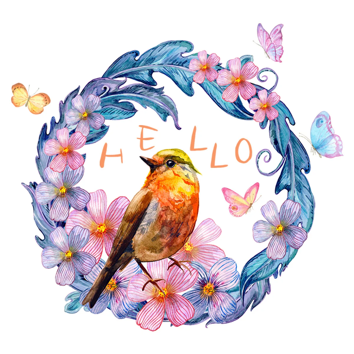 

Creative Flower Garland Bird On Tree Branch Butterfly Wall Stickers Living Room Bedroom Children's Room Background Wall Stickers