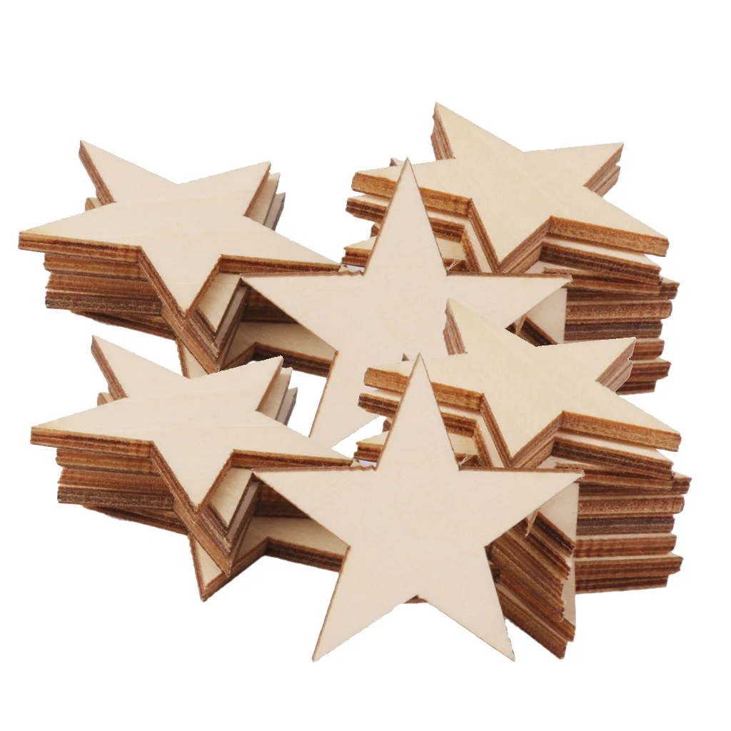 

50 Pieces Natural Wooden Shape Unfinished Woodpieces Embellishments for DIY Crafts 50x3mm