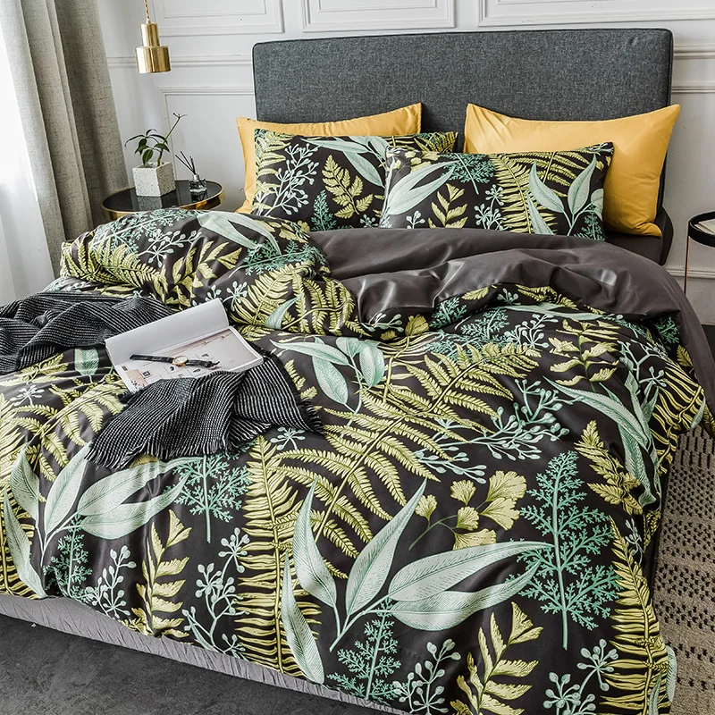 Набор постельного белья из 4 предметов с тропическими растениями и цифровым