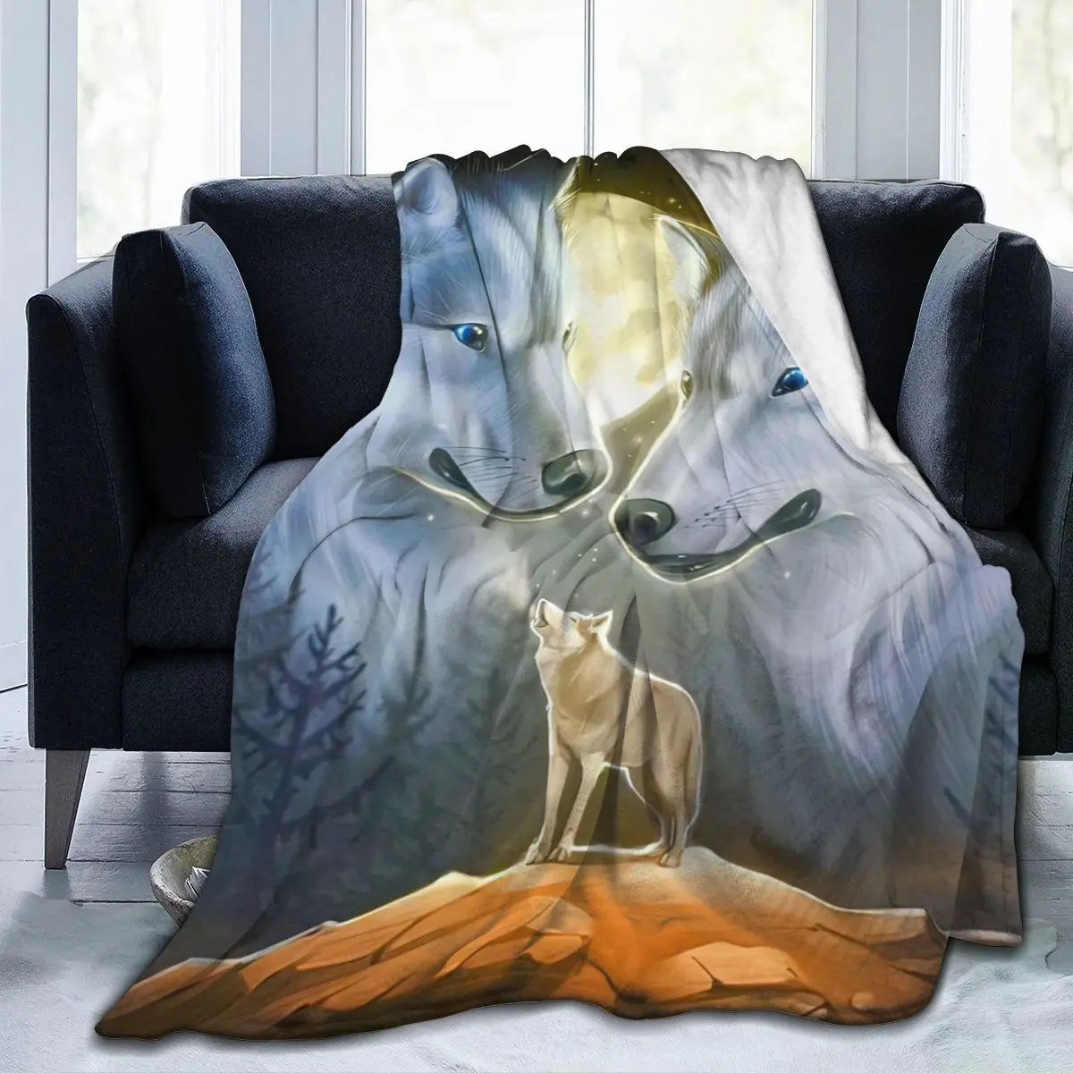 

Ultra-soft The Wolf Micro Fleece Blanket Cartoon , Bedding, Wool with 3D Printed Symbol of White 02