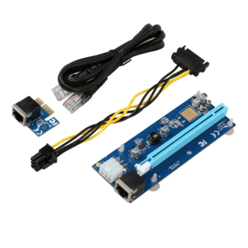 Компьютерный кабель и разъемы PCIE Riser Card PCI Express 1X to 16X адаптер 6Pin 4Pin Molex Мощность RJ45