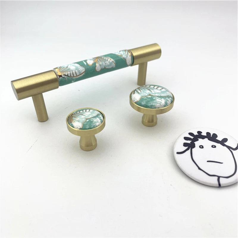 LCH в скандинавском стиле твердая латунная розовая Зеленая бабочка ручка для