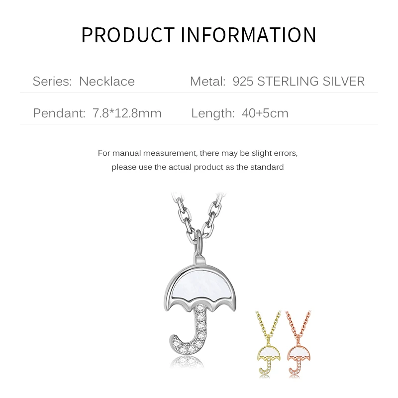 

New 925 Sterling Silver Cubic Zirconia with Shell Umbrella design Pendant Necklace for Women Luxurious gold jewelry necklace