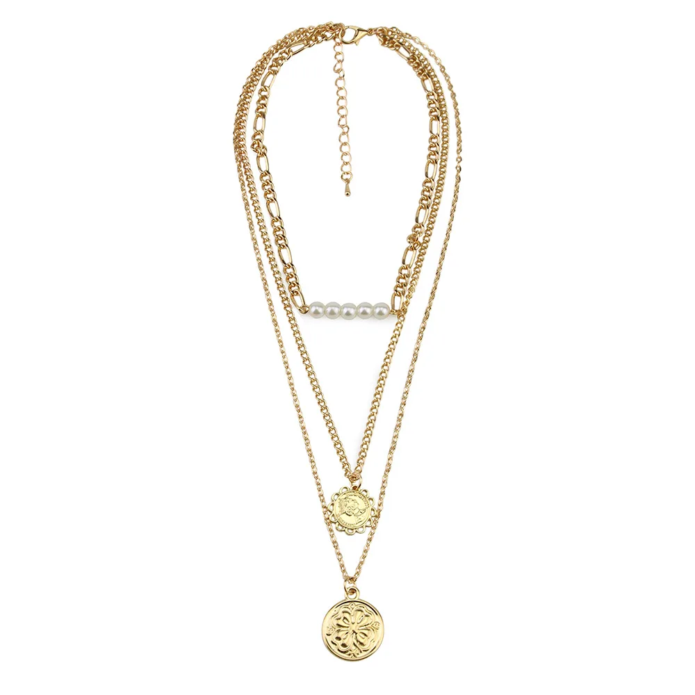 Ожерелье для женщин Золотая монета с портретом жемчужная подвеска богемная