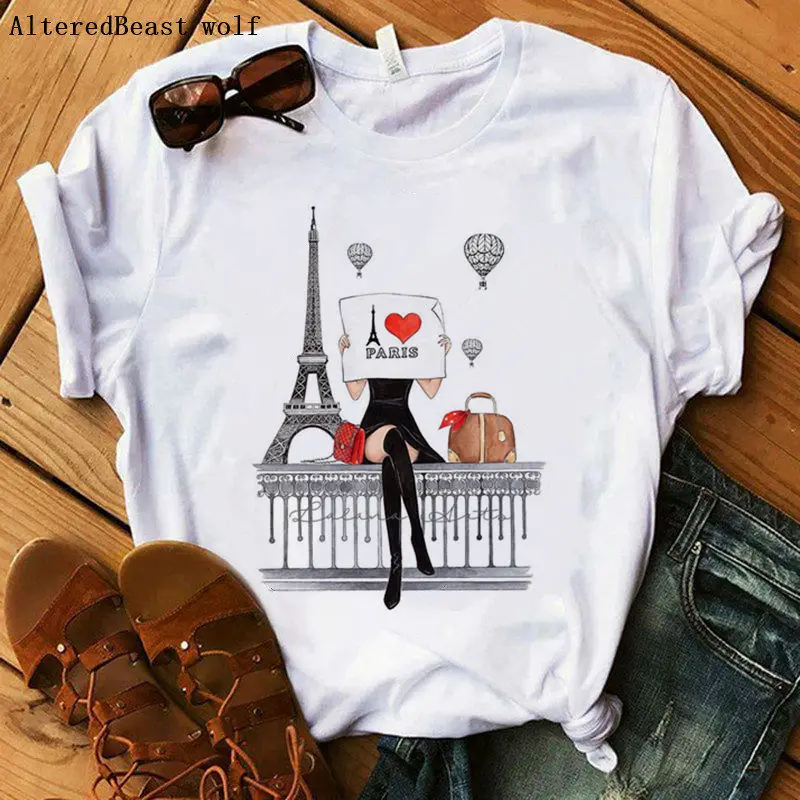 

I love Paris print t shirt women summer Paris Eiffel tower T-Shirt women Short Sleeve casual loose tops tee women t shirt