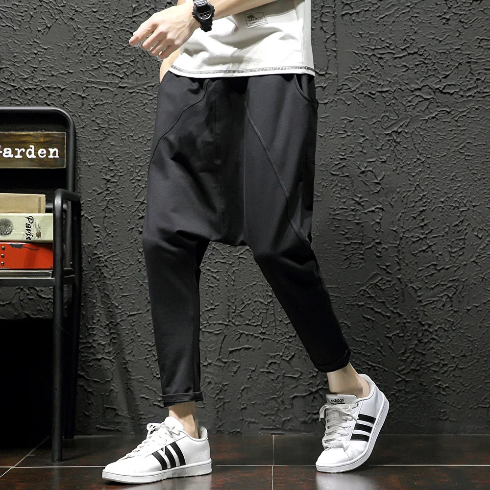 Мужские брюки повседневные Драповые шаровары с низкой слонкой хип хоп