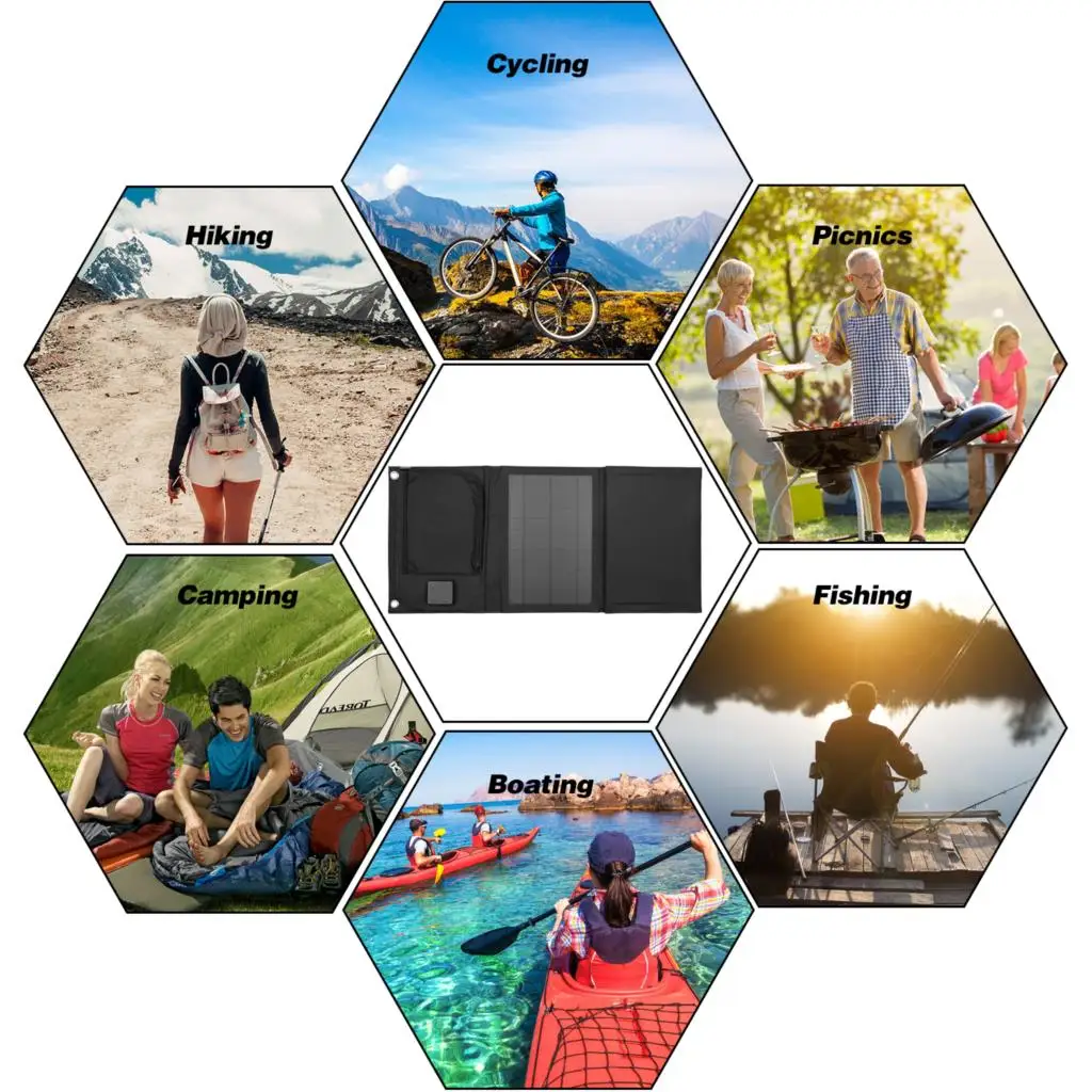 

New 30W Foldable Solar Panel Charger with Dual 5V USB Ports for Cell Phone Power Bank Car Boat RVs Off Charge