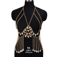 goth body harness metal chain bra top chest waist belt queen gothic punk fashion metal girl festival jewelry accessories