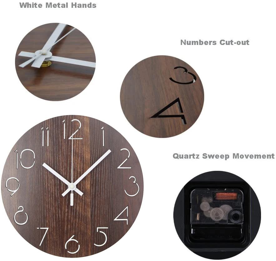 

Wall Clock Vintage Arabic Numeral Modern Design Wall Clocks Rustic Country Tuscan Style Wooden Watch Decorative Round Wall Clock