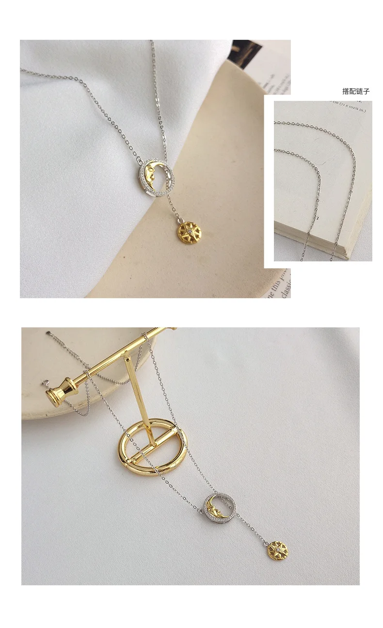 

Harlig sterling silver 925 silver color Sun and moon chain choker for women allergy free fashion jewelry trendy style