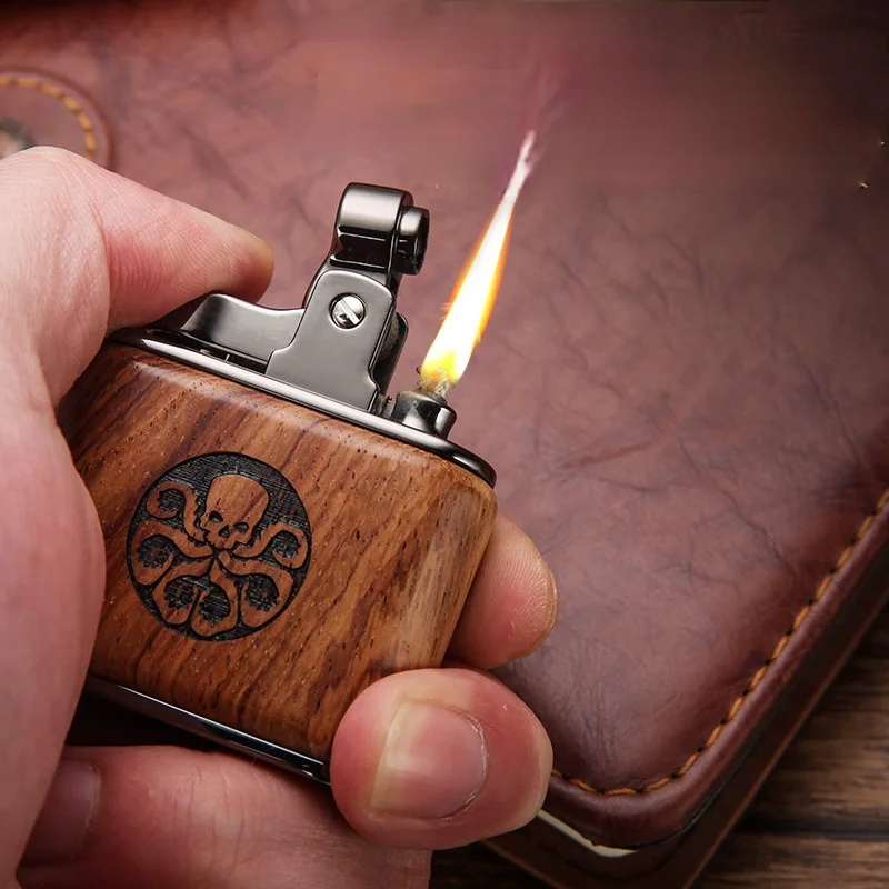 

Sandalwood Retro Kerosene Lighter Nostalgic Old-fashioned Personality Men's Lighter Smoking Accessories for Weed Gift for Men
