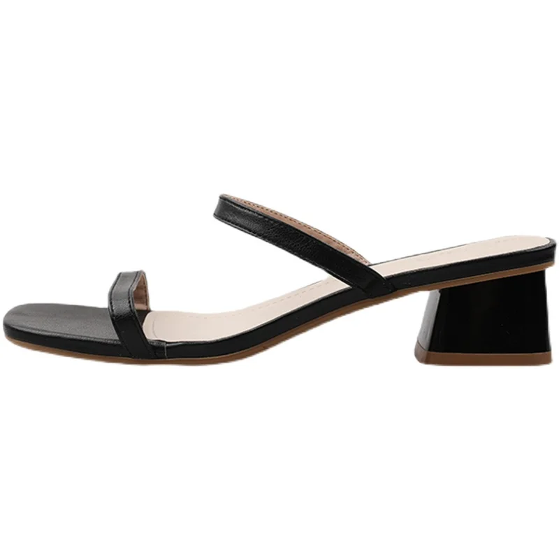 

House Slippers Platform High-Heeled Shoes Lady Med Square heel Slides Fashion Slipers Women Soft Block Luxury 2021 Pumps PU Rubb