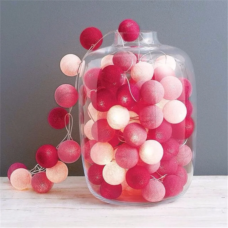 

20 LED Cotton Ball String Lights Battery Operated Colorful Garland Fairy Lights for Home Wedding Christmas Party Outdoor Decors