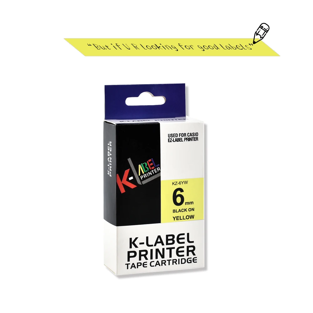6mm Casio Black on Yellow compatible label tapes XR6YW XR 6YW XR-6YW for KL-60 typewriter KL-60SR KL120 EZ Label Maker | Компьютеры и