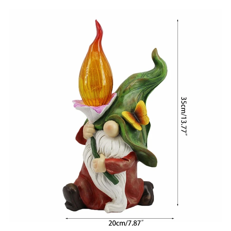 

Garden Gnome Statue Resin Figurine Elf with Solar LED Light Outdoor Decorations Patio Yard Lawn Porch Ornament Gift