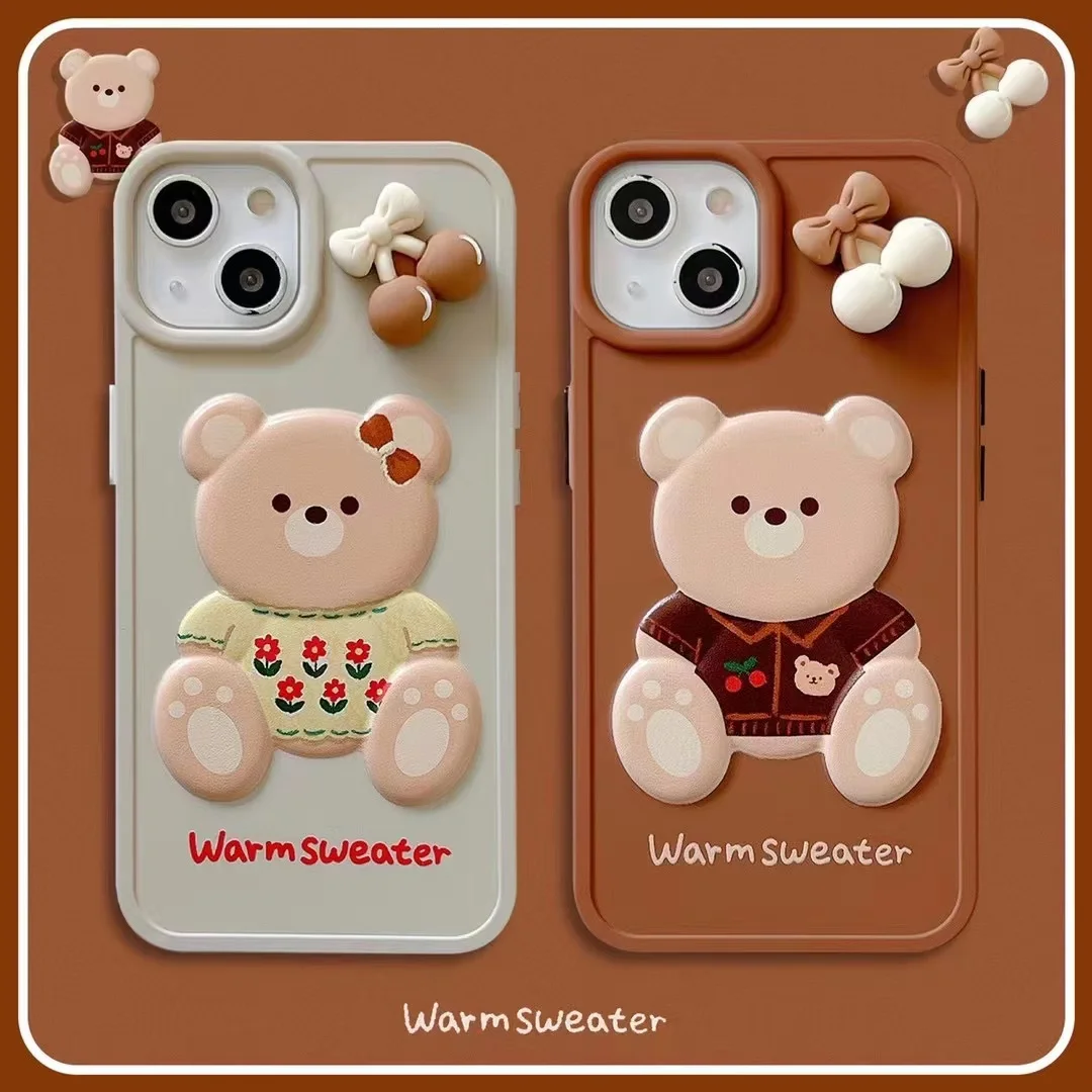 

3D Soft TPU Cartoon Cute Warm Sweater Bowknot Baby Bear Phone Case For iPhone 7 8 Plus XS XR XSMAX 11 Pro Max 20SE 12 13Pro Max