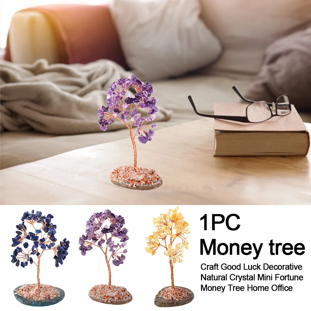 Mini Handmade Tabletop Money Tree Wealth Fortune Natural Crystal Feng Shui Craft Good Luck Ornaments Decorative Home Office Gift | Дом и сад