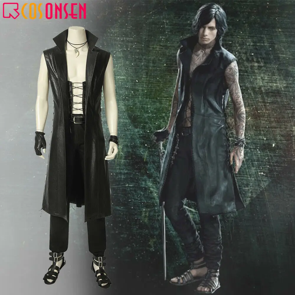 Игра DMC Косплей V костюм карнавал Хэллоуин для мужчин взрослый черный куртка