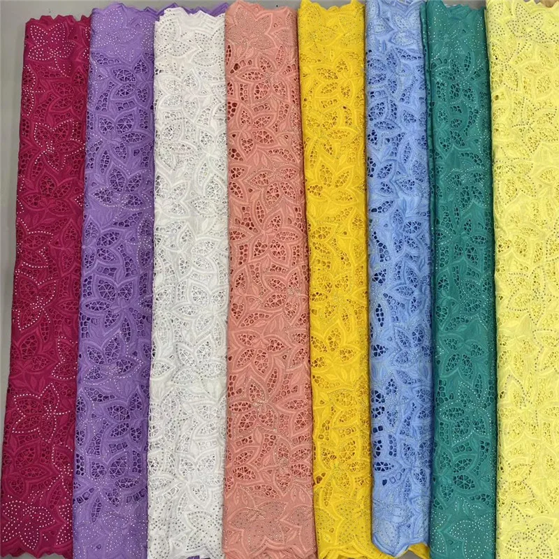 

5 yard Swiss lace fabric 2021 latest heavy beaded embroidery African cotton fabrics Swiss voile lace popular Dubai style 3L06031