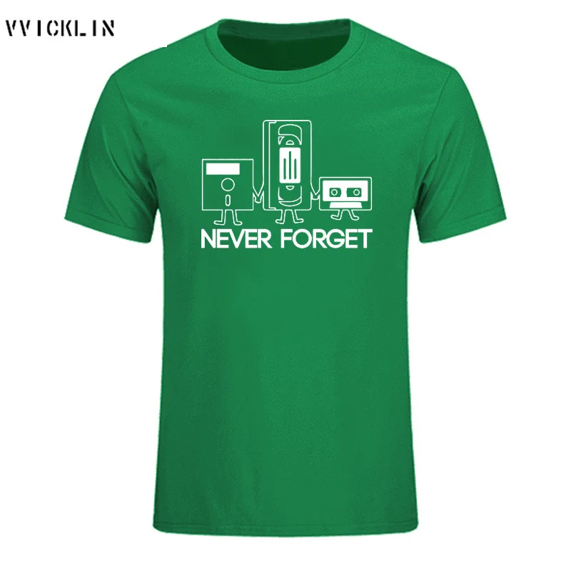 New Fashion T-shirts Men Short Sleeve Never Forget Floppy Disc VHS Cassette Tech Geek Print T Shirts Male Cotton Tops Plus Size | Мужская