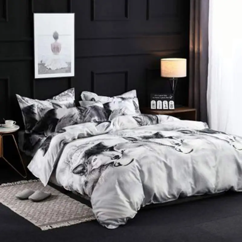 3D Bedding Set Three Piece Suit Animal Wolf High Quality Quilt Cover Head Pillow Case 150*200cm 200*230cm 220*240cm 200*200 | Дом и сад