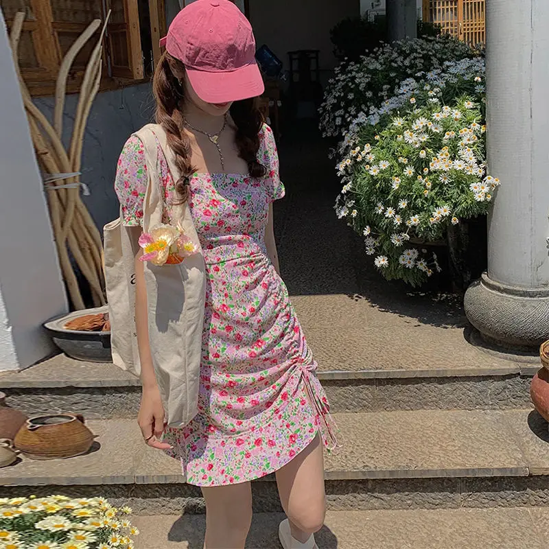 

Skirt new 2021 floral dress summer dress super fairy student first love skirt drawstring fishtail skirt