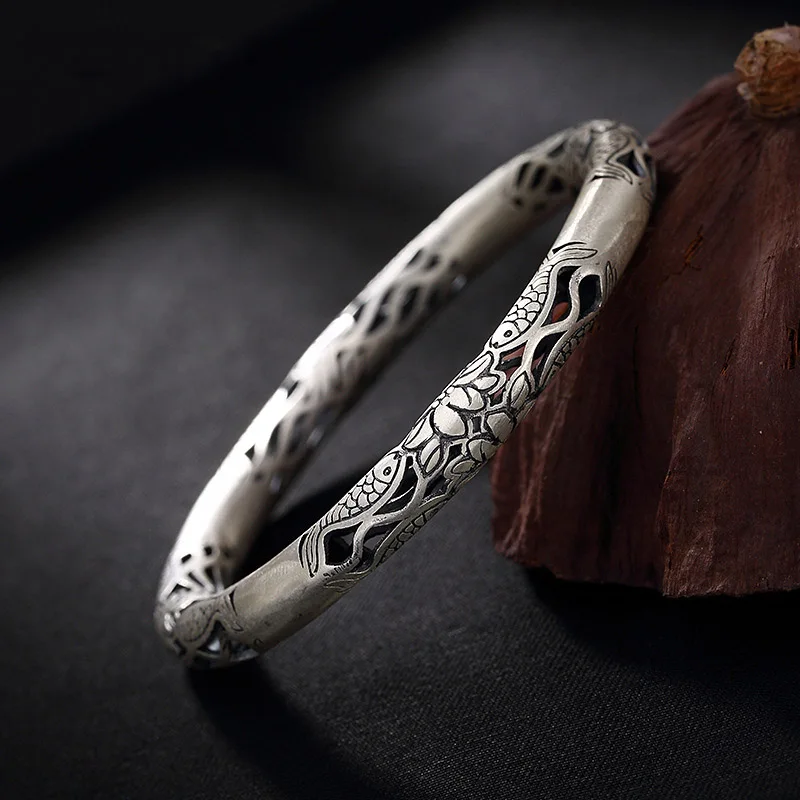 

35g 999 Sterling Silver colour Jewelry Opening Bracelet Men Women Jewelry Fashion Vintage High-Quality Thai Silver colour Bangle