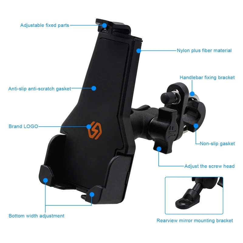 

Universal Motorcycle Mobile Phone Holder 360 Rotation Bike Scooter Phone Mount for 4-7 Inches Android Cell Phones