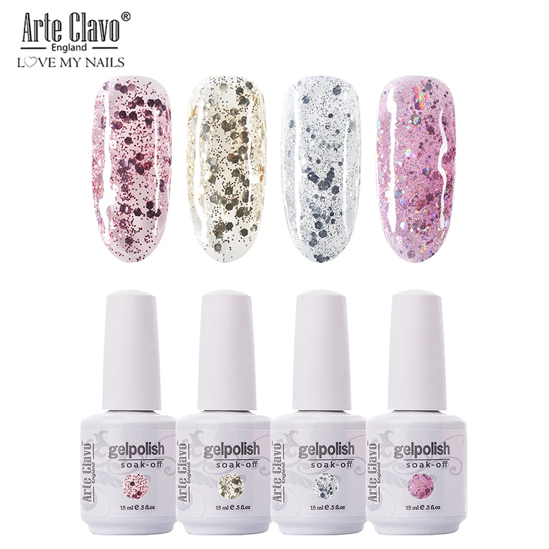 

Arte Clavo 4 PCS 15ml LED UV Gel Nail Polish Soak Off Semi Permanant Long Lasting Nail Varnish Manicure Nail Gel Colors Varnish