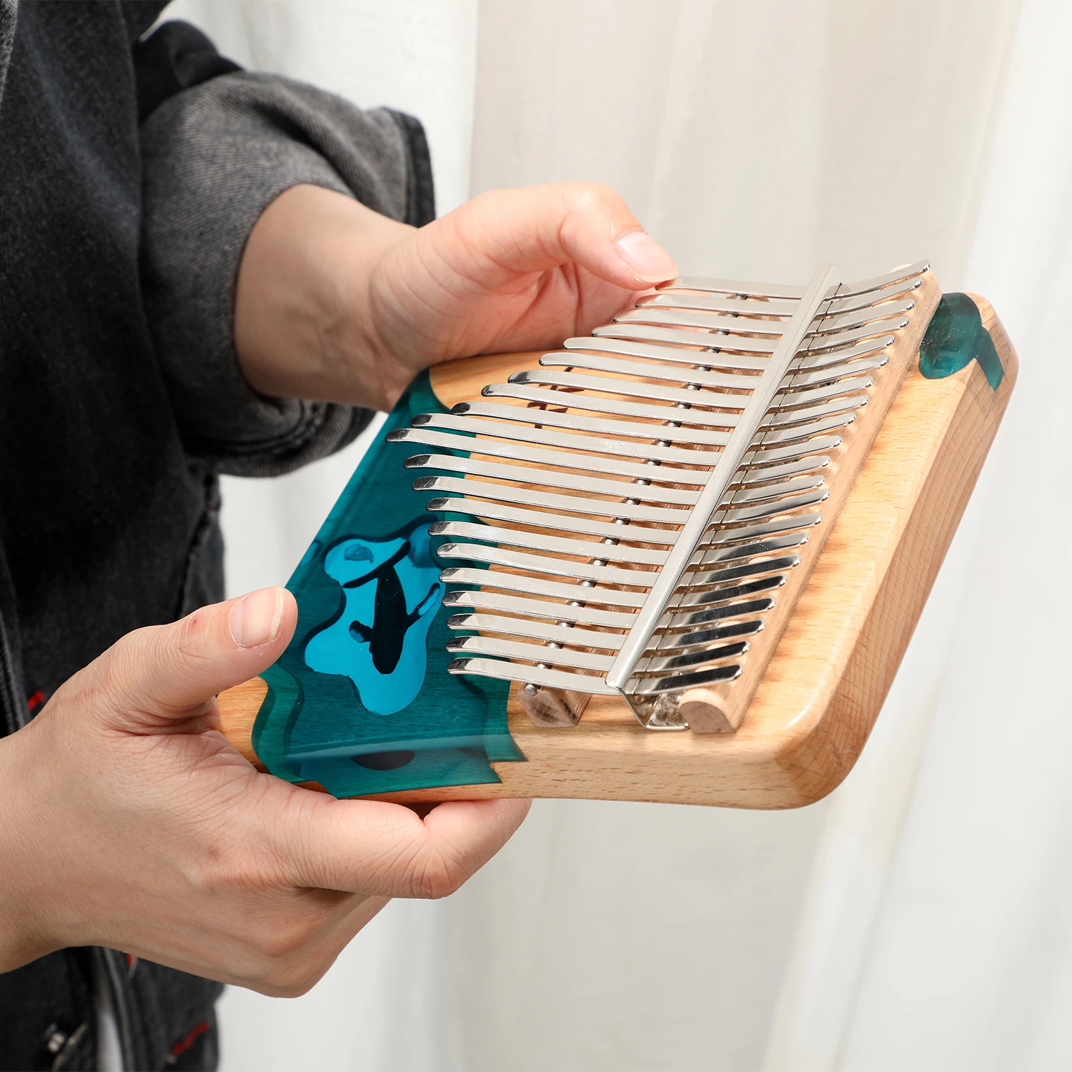 thumb piano 21 Key 17 Keys finger Piano Beech Wood Finger Musical Instrument Blue Ocean Whale Pattern for Kids Beginners |
