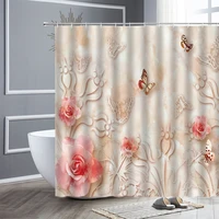 Waterproof Fabric Bathroom Decor Shower Curtain Sets Rose Flower Butterfly Swan Creative Home Decors Bath Curtains With Hooks