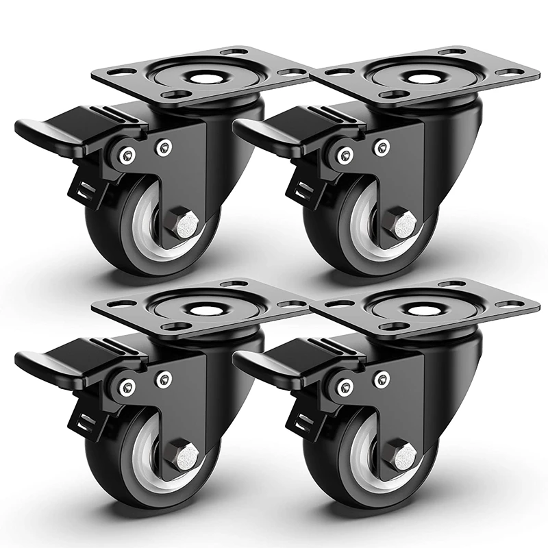 

2 Inch Swivel Caster Wheels,Heavy Duty Plate Casters With Safety Brake Total Capacity 600 Lbs (Pack Of 4)