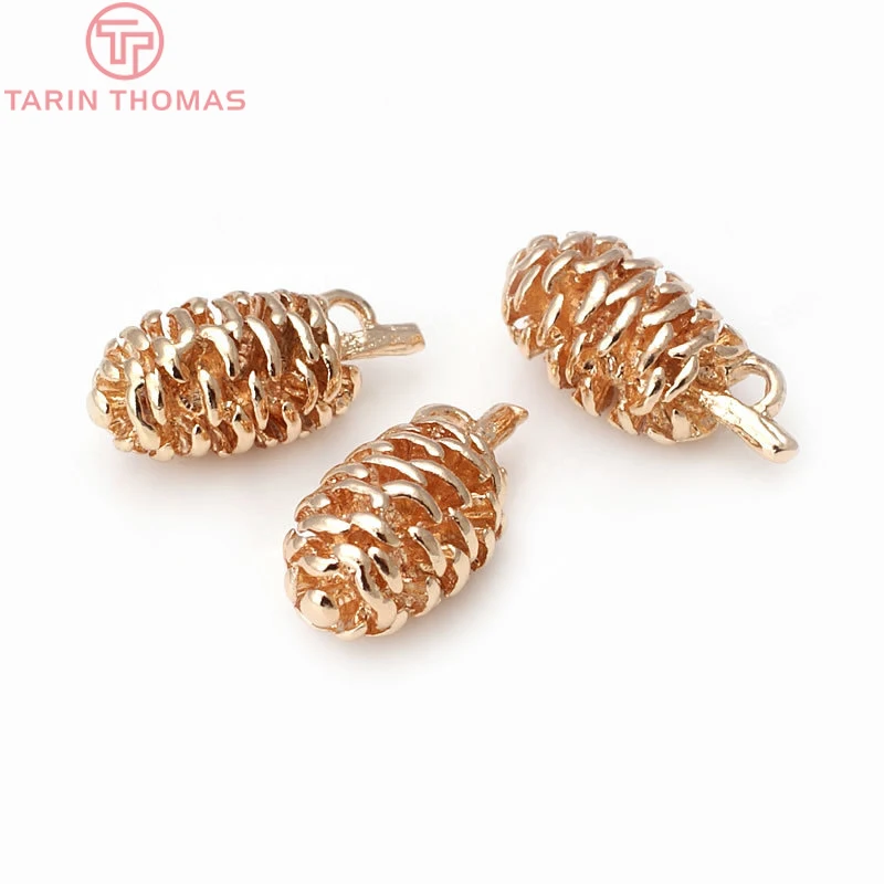 4 шт. 10x19 мм 24K цвета шампанского позолоченные латунные подвески Pinecone Высокое