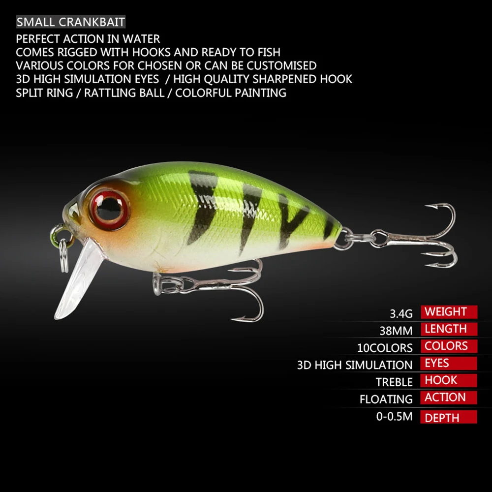 Mises 3.8cm 3.4g Ten Colors Mini Floating Bionic Crank Little Fatty Lure Artificial Bait Hard Bait Fishing Lure Wobbler