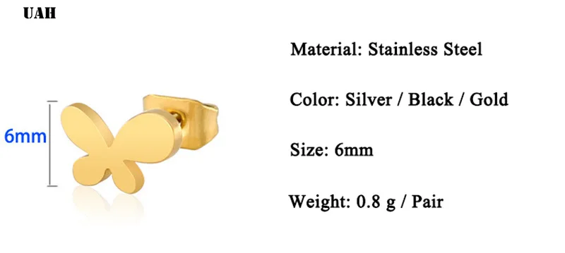 Модные черные серьги-бабочки из нержавеющей стали для женщин и детей ювелирные