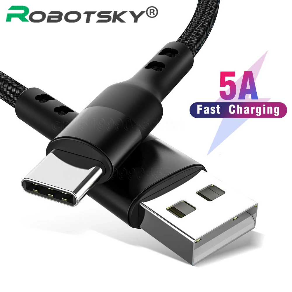 

5A USB Type C Cable Wire For Samsung S10 S20 Huawei Xiaomi Mobile Phone Quick Charger Cord USB C Fast Charging Data Cable