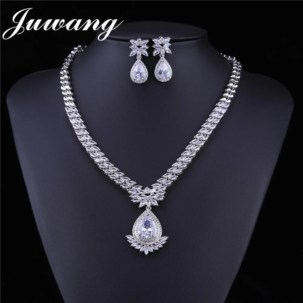 JS18120083 JUWANG кристалл круглые серьги ожерелье набор Bisuteria Свадебные Ювелирные наборы Серебряные стразы Acero inoxible Joyeria Mujer - Окраска металла: JS18120083