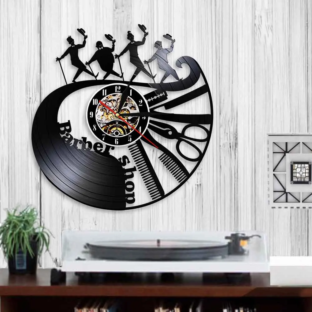 Настенные часы с виниловой пластиной для парикмахерской 3d-часы настенный