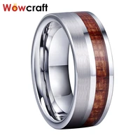 8mm pip cut wood inlay tungsten carbide ring men wedding band polished shiny comfort fit modern for women engagement ring