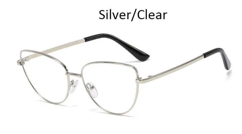 Silver Clear Очки женские кошачьи очки оправа с прозрачными линзами Модные металлические оправы оптические черные женские очки - Цвет оправы: Silver Clear