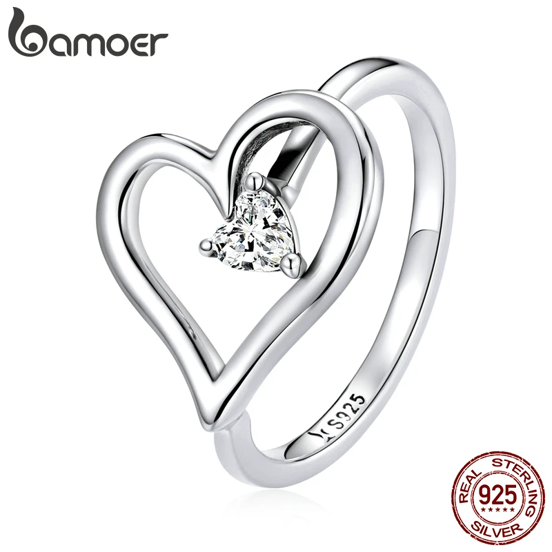 

Memnon Silver Heart Ring 925 Sterling Silver Shining Wish Clear CZ Rings for Women Engagement Wedding Statement Jewelry SCR700