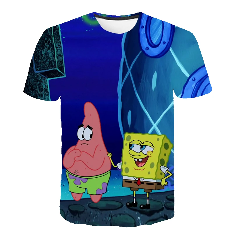

2021 3D Sponge Family Kids T Shirt Funny Yellow Bob T-shirt Sunlight Boys Printed T-Shirt Sportswear Girls Cartoon Casual Tshirt