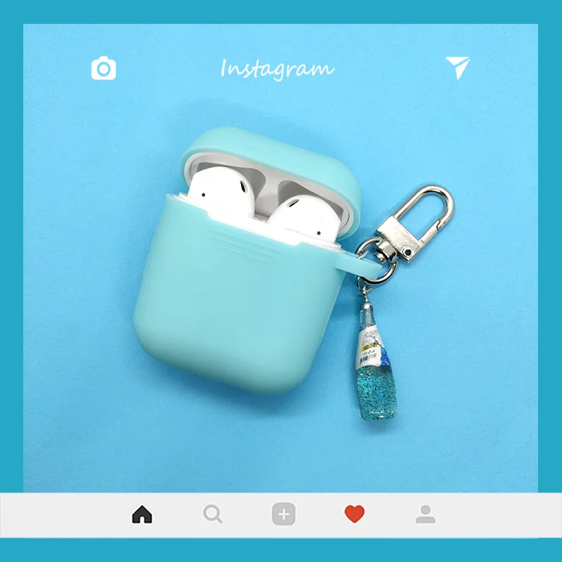 Blue Чехол для AirPods, милые пивные кожухи головных телефонов для Apple Airpods 1 2 Силиконовые bluetooth-наушники, защитный чехол, кольцо для ключей для вина - Цвет: Blue