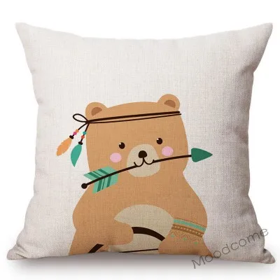 Cute Forest Animals Owl Raccoon Fox Bear Baby Cartoon Art Sofa Throw Pillow Case Lovely Woodland Animal Children Cushion Cover