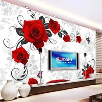 custom 3d stereo red rose flowers wallpaper living room tv sofa wedding house romantic background wall painting papel de parede