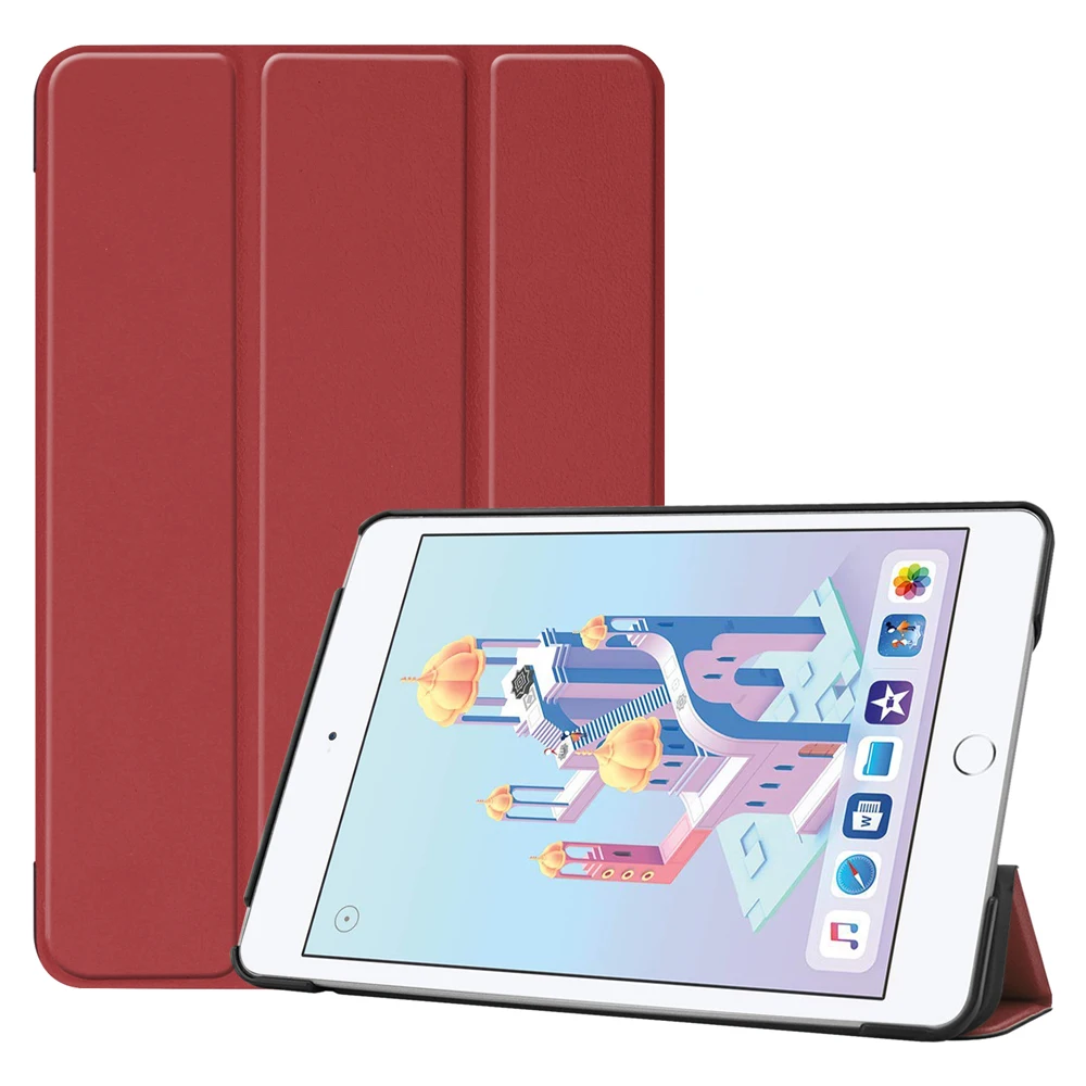 Wine red Pro Чехол iPad Mini 5 Чехол карандаш держатель Folio Trifold кожа мягкая PU задняя крышка Авто Режим сна/Пробуждение чехол для iPad Mini5 mini4 - Цвет: Wine red