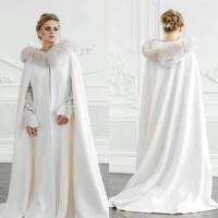 ivory hooded bridal warm long wedding cloaks fur coat capes wicca robe jackets christmas hallowmas accessories bolero
